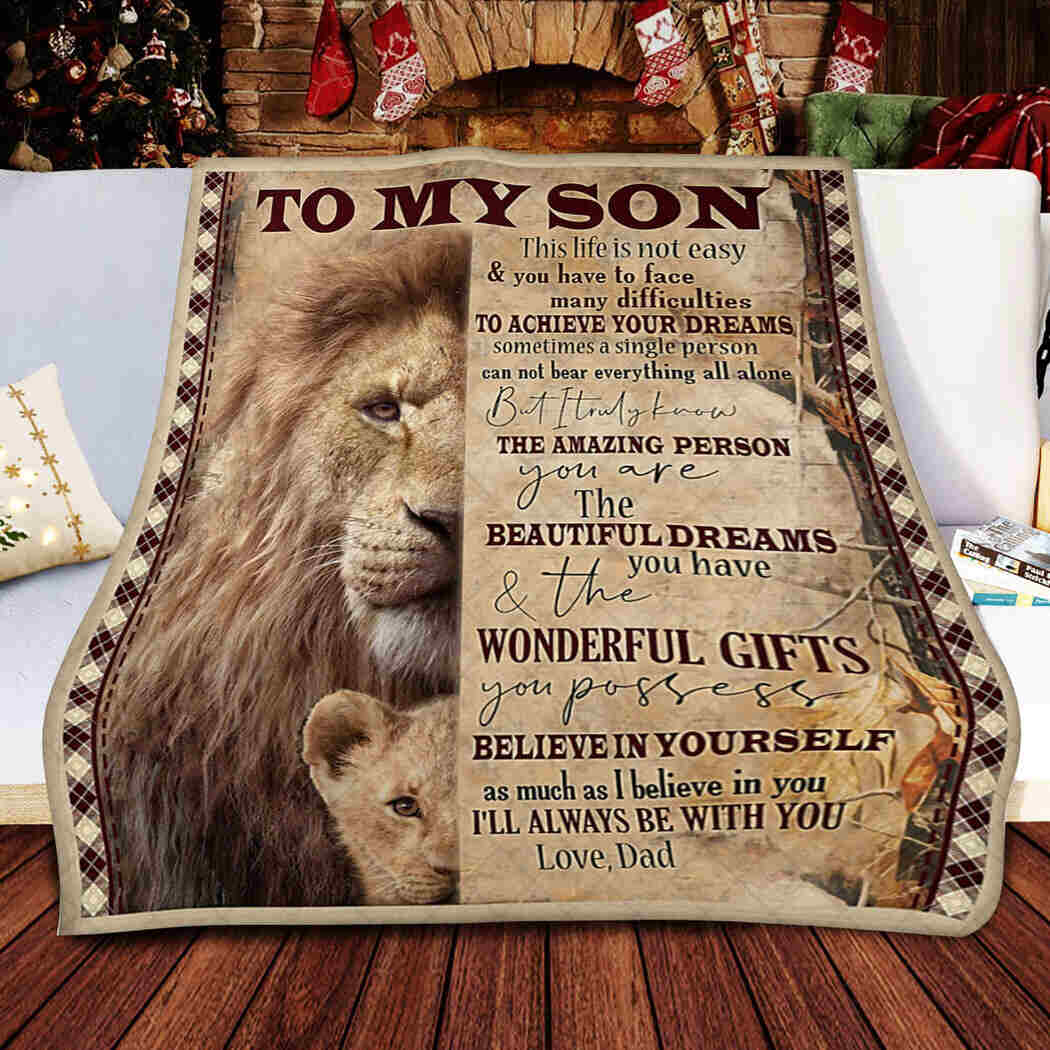 Dad And Son Lion Blanket - I Will Always Be With You King Quilt