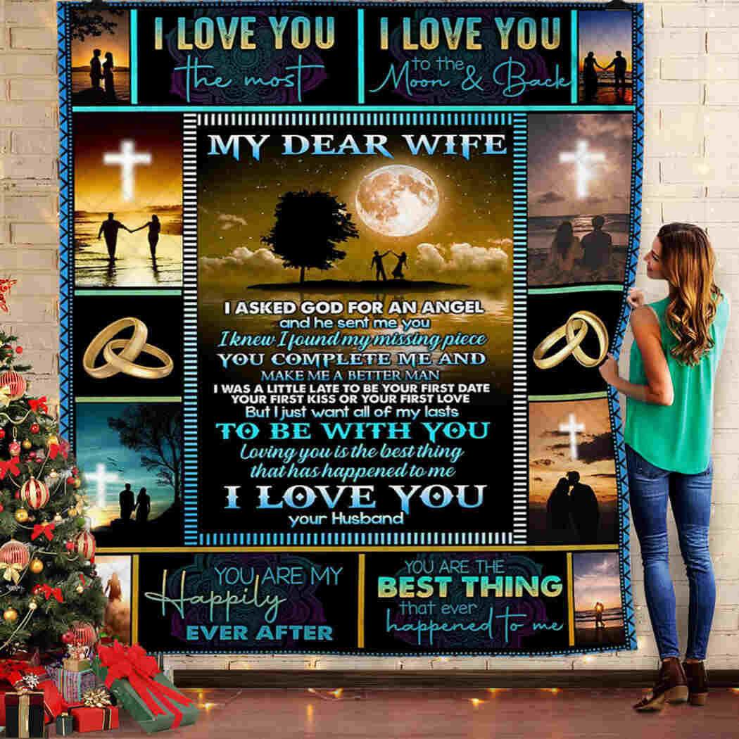 My Dear Wife - I Love You - Ring And Cross Blanket