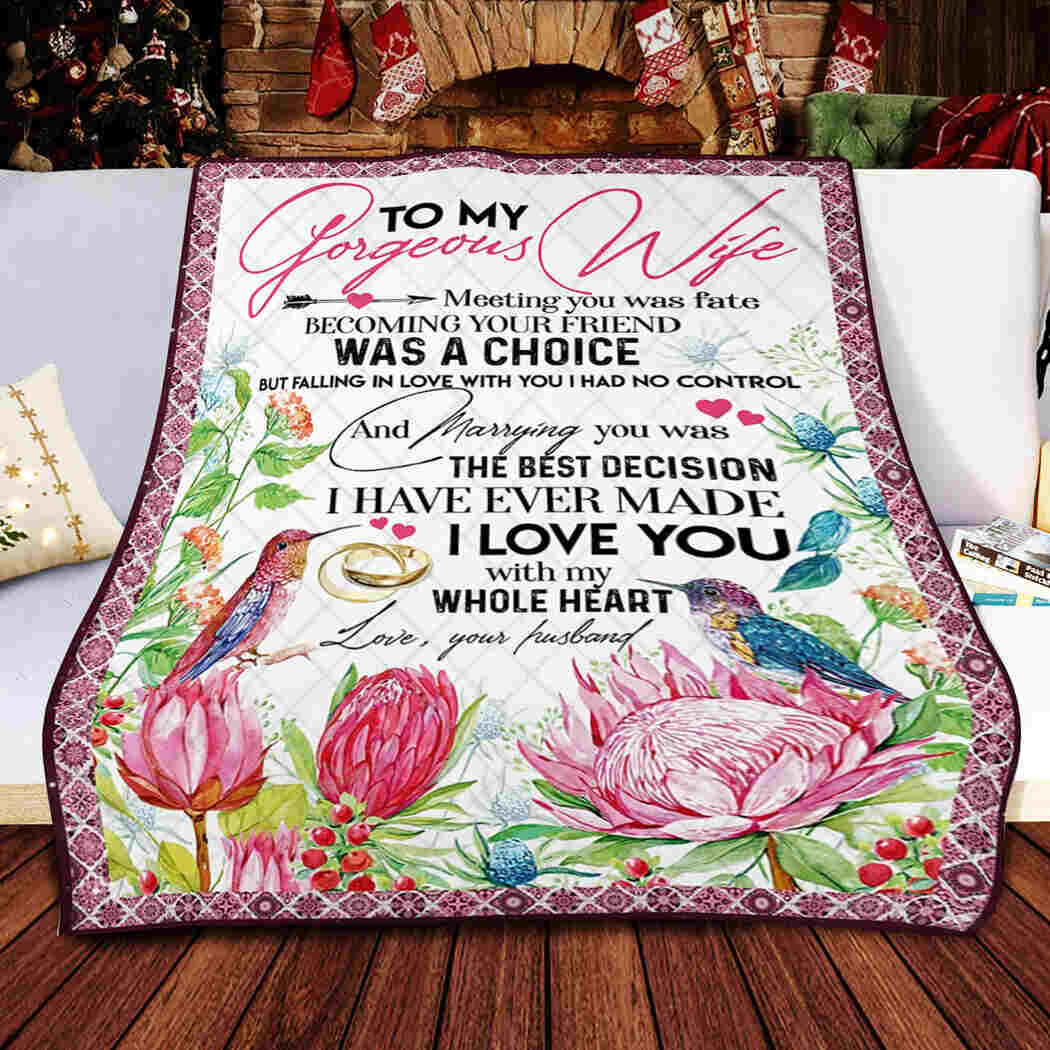 To My Gorgeous Wife  Blanket - Beautiful Flower - I Love You Queen Quilt