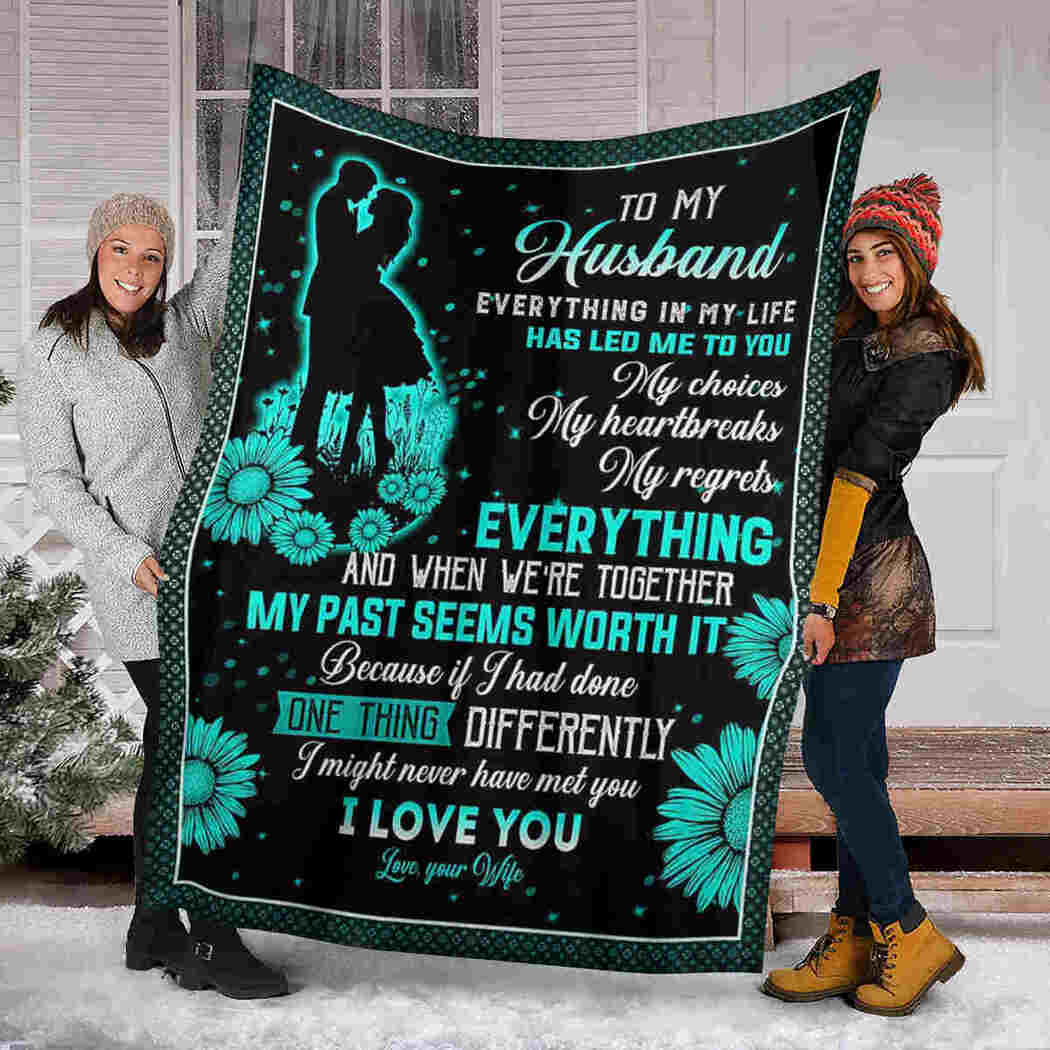 To My Husband - Couple & Daisy Flower - I Love You Blanket