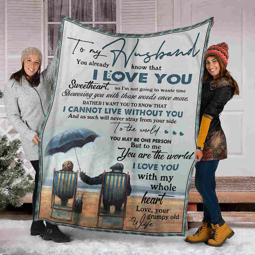 To My Husband Blanket - Old Couple On Beach - You Are The World Blanket