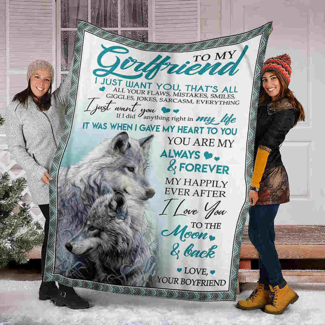 To My Girfriend - Wolf Blanket - I Love You To The Moon And Back Blanket