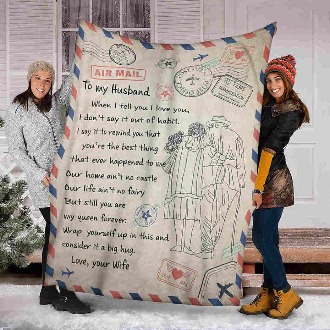To My Husband - Air Mail Old Couple Blanket - I Tell You I Love You Blanket
