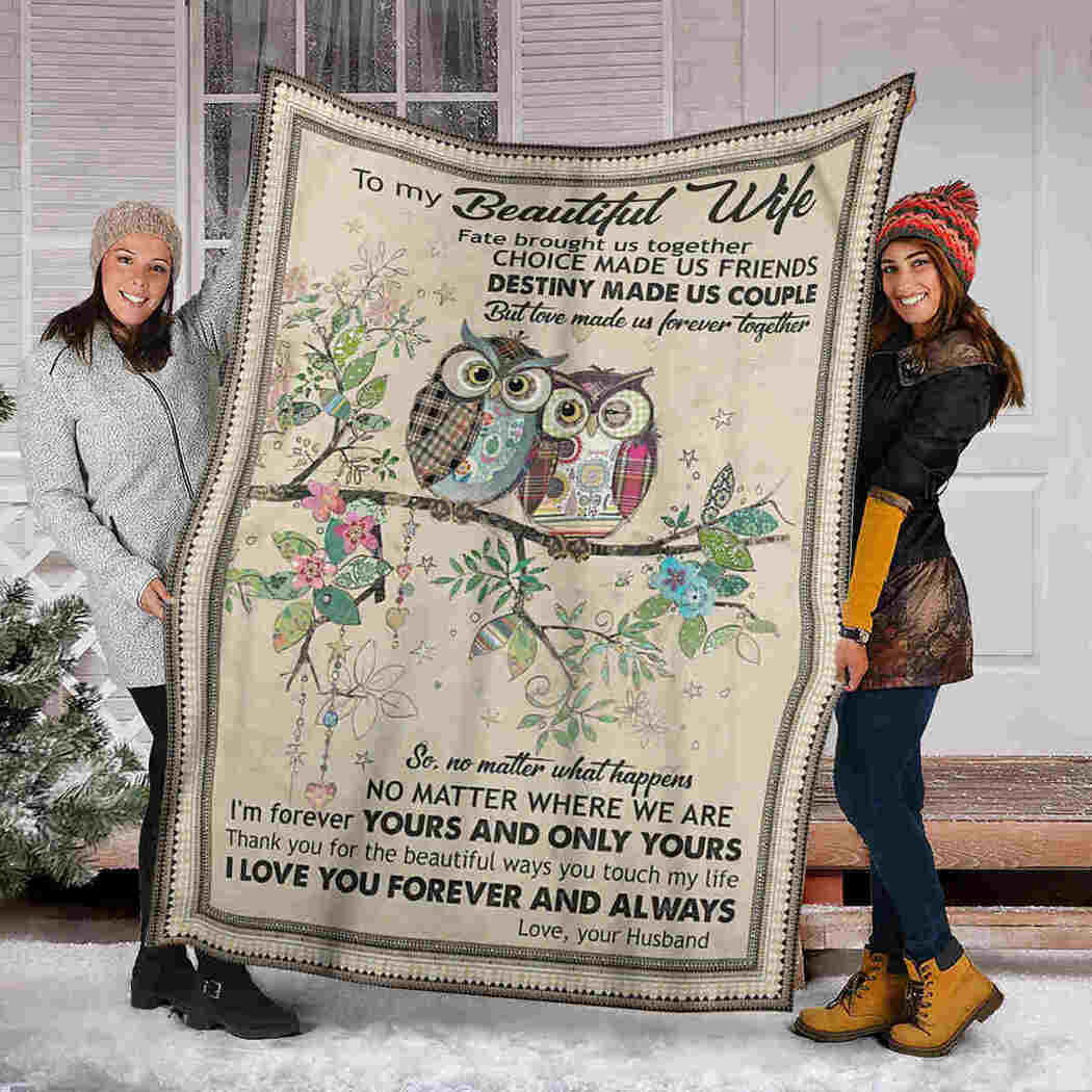 To My Beautiful Wife Blanket - Couple Owl - I Love You Blanket