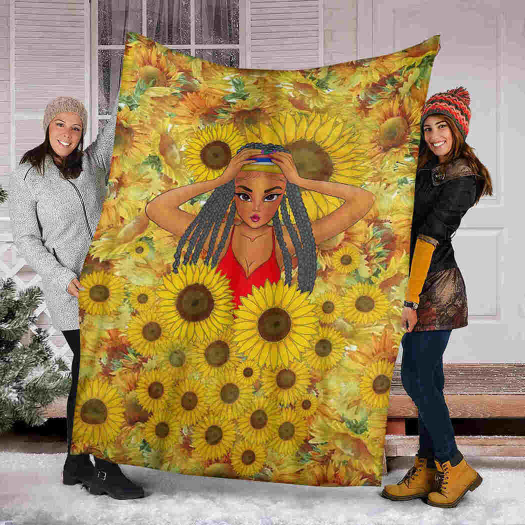 African Hairstyle Sunflower Blanket - Black Little Girl Sunflower Blanket