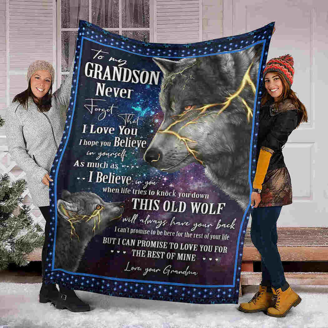 To My Grandson - Wolf Galaxy - I Believe In You Blanket