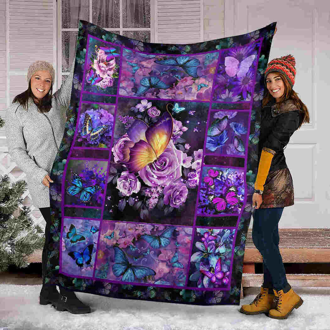 Roses Butterfly Blanket - Purple Flower Animals Blanket