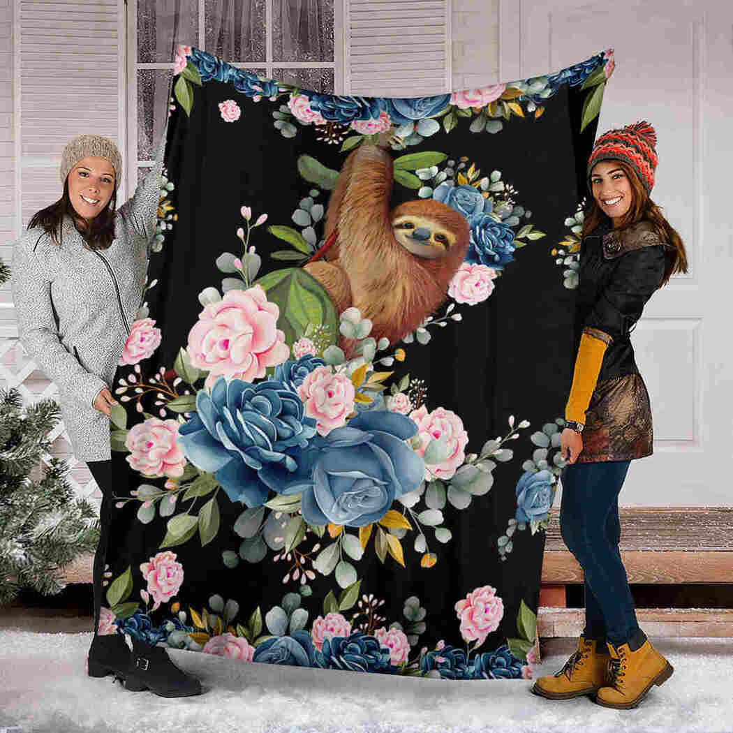 Sloth And Flower Blanket - I Love Sloth Blanket