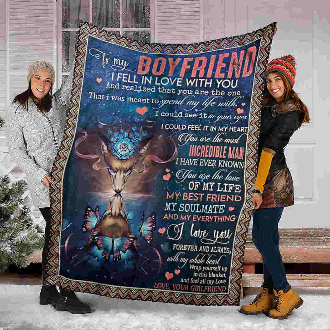 To My Boyfriend - Fox And Butterfly Blanket - I Love You Blanket