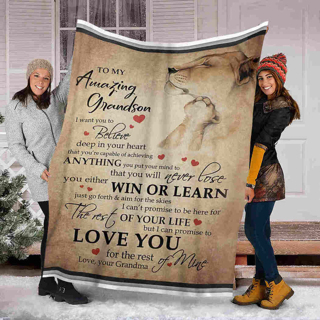 To My Amazing Grandson Blanket - Lion Vintage Blanket - I Love You Blanket