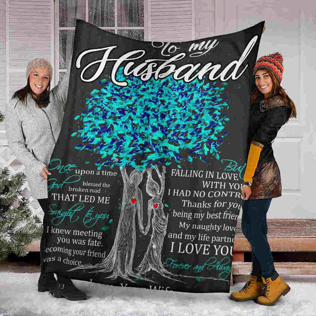 To My Husband - Blue Tree Couple - I Love You Blanket