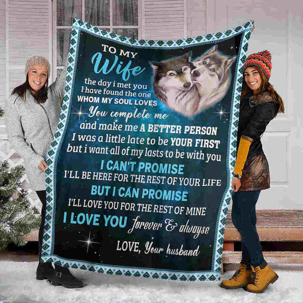 To My Wife - Couple Wolf - You Complete Me Blanket