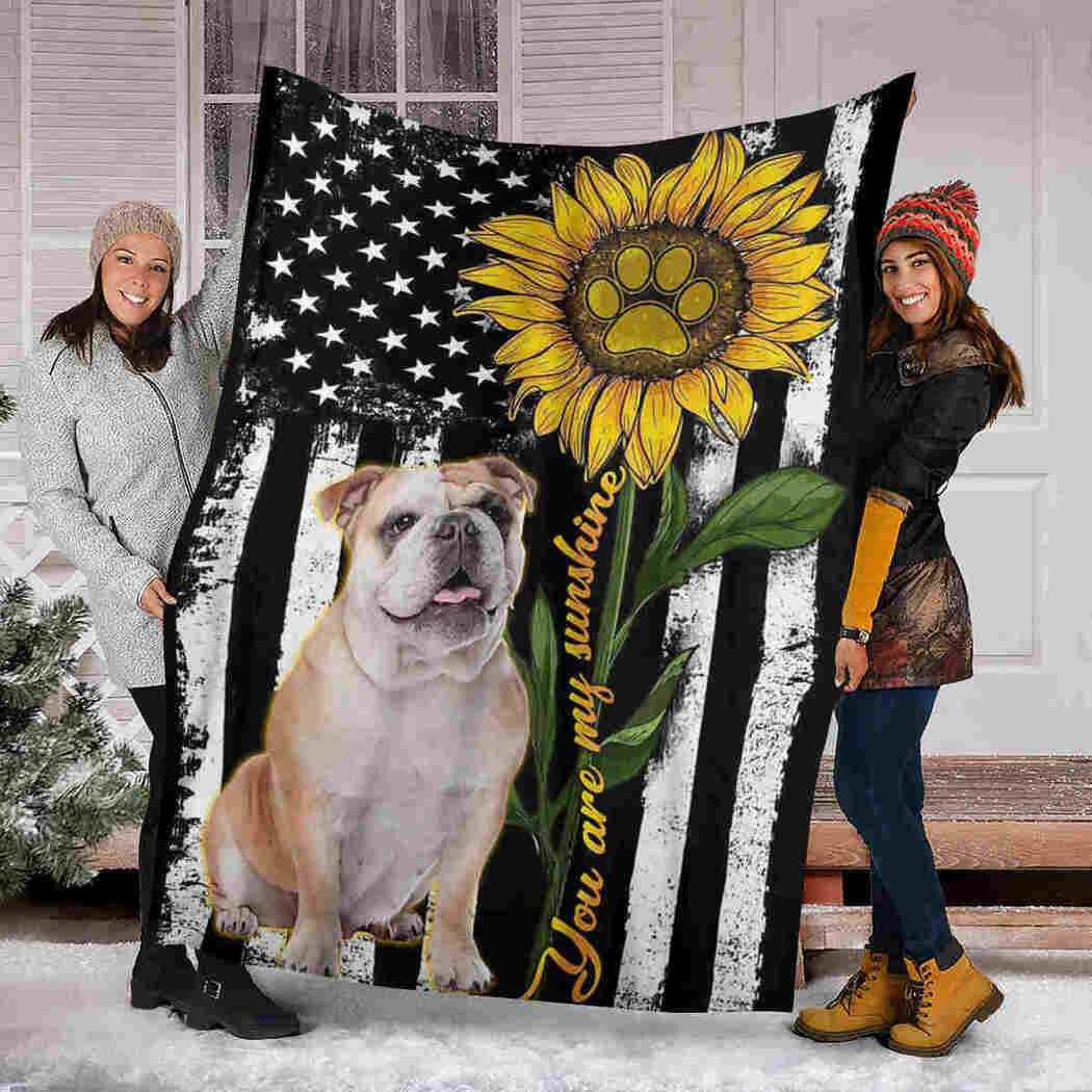 Bulldog Sunflower Native Blanket - American Dog - You Are My Sunshine Blanket