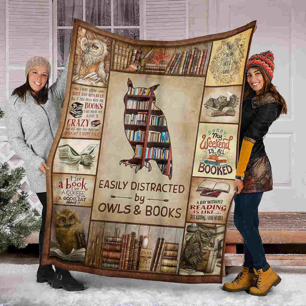 Owls Blanket - Easily Distracted By Owls And Books Blanket