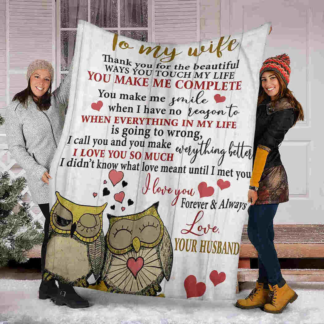 To My Wife - Couple Owl - I Love You Blanket