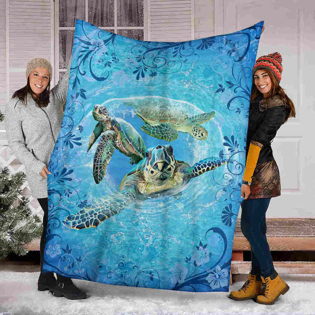 Family Of Turtles Blanket - Flower Beauty Sea Animals Blanket