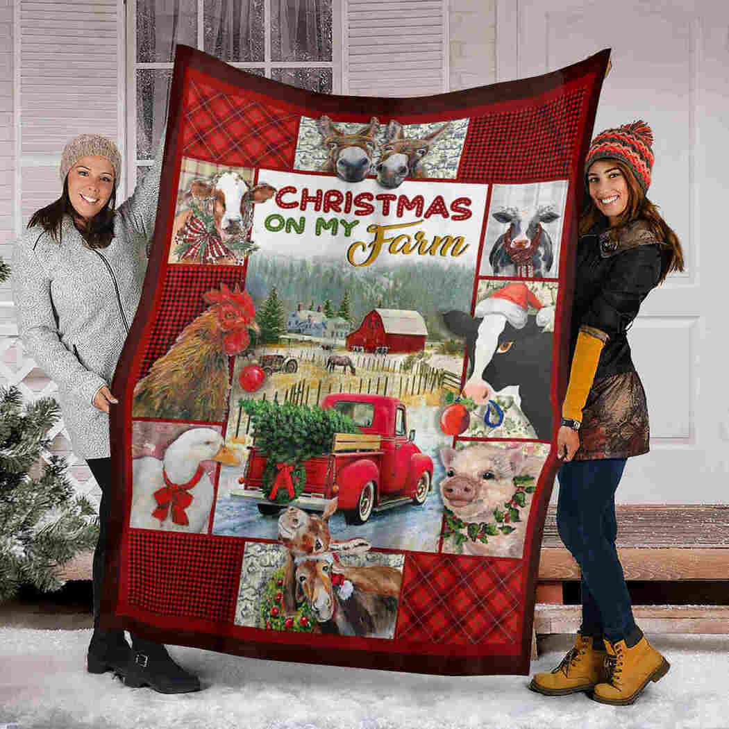 Farm Animals Blanket - Christmas On My Farm Blanket