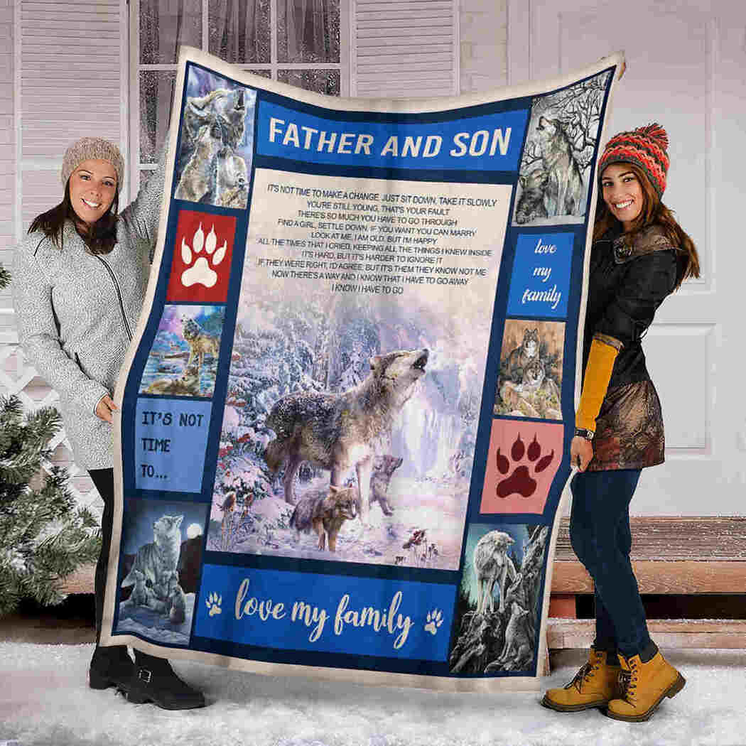 Father And Son Blanket - Wolf In Winter Forest Blanket - Love My Family