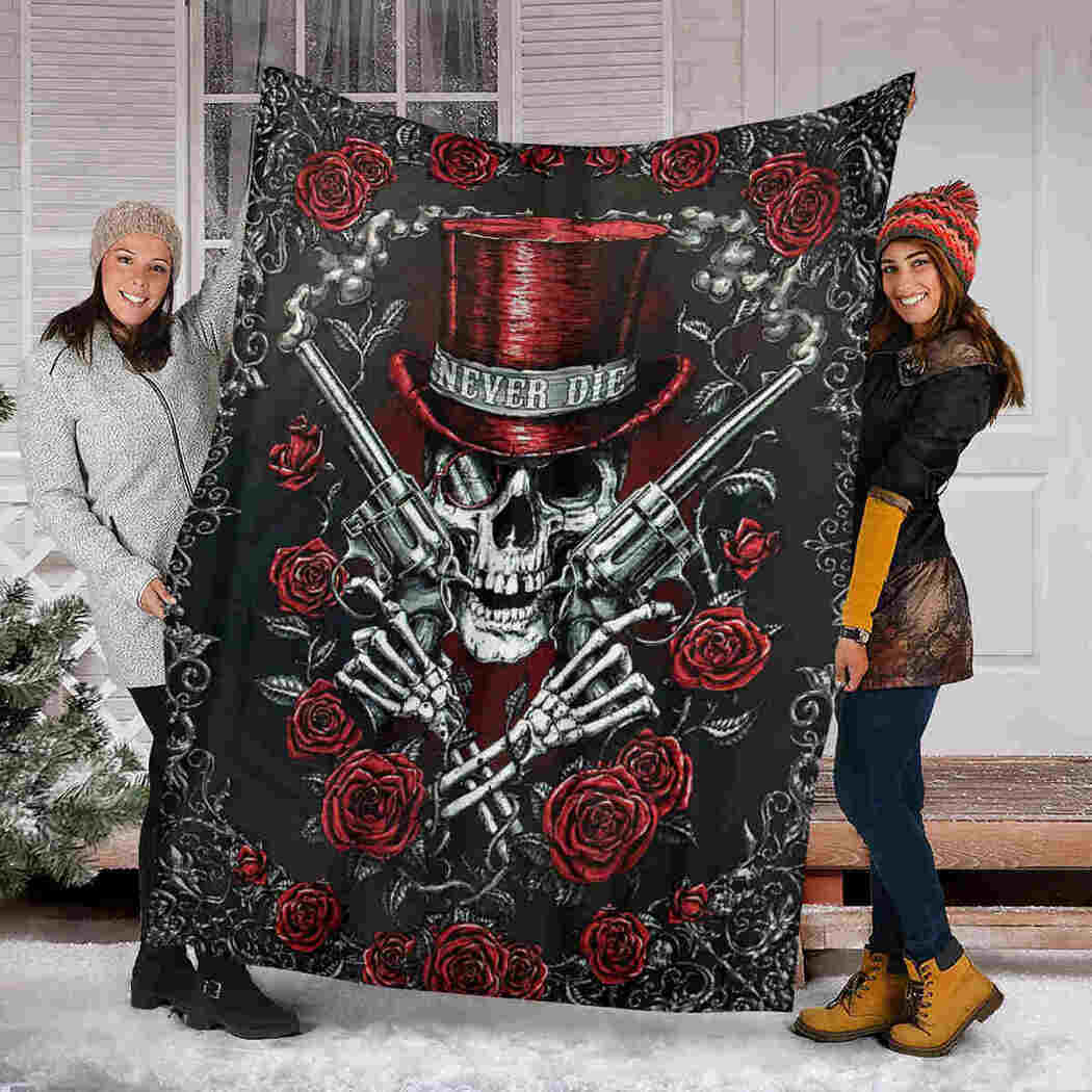 Gun Skull Roses Blanket - Halloween Never Die Blanket