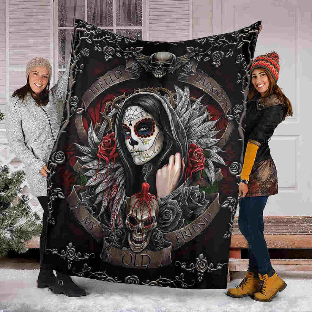 Skull And Black Rose Blanket - Special Halloween Blanket - Hello Darkness My Old Friend