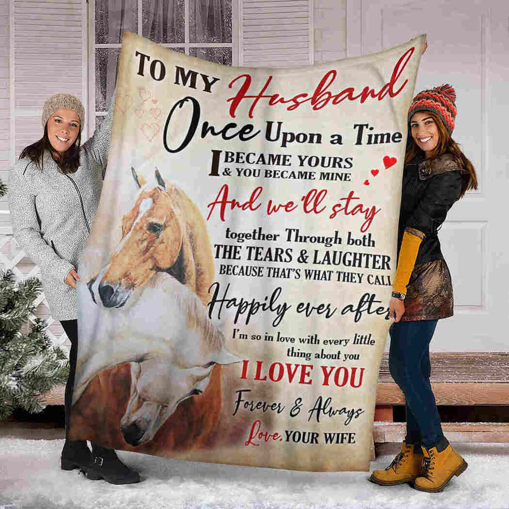 To My Husband - Couple Horse - Happily Ever After Blanket