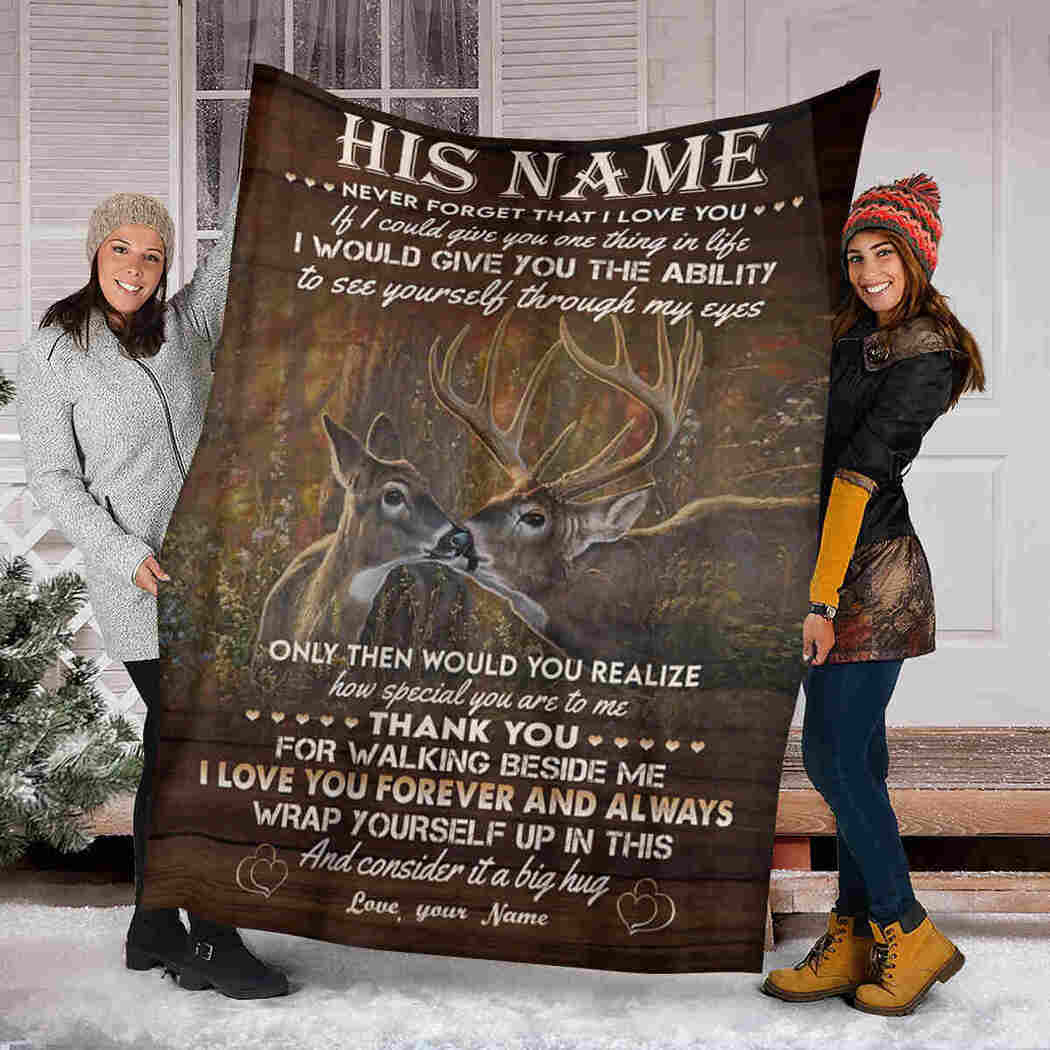 Personalized His Name Blanket - Deer Couple - Consider It A Big Hug Blanket