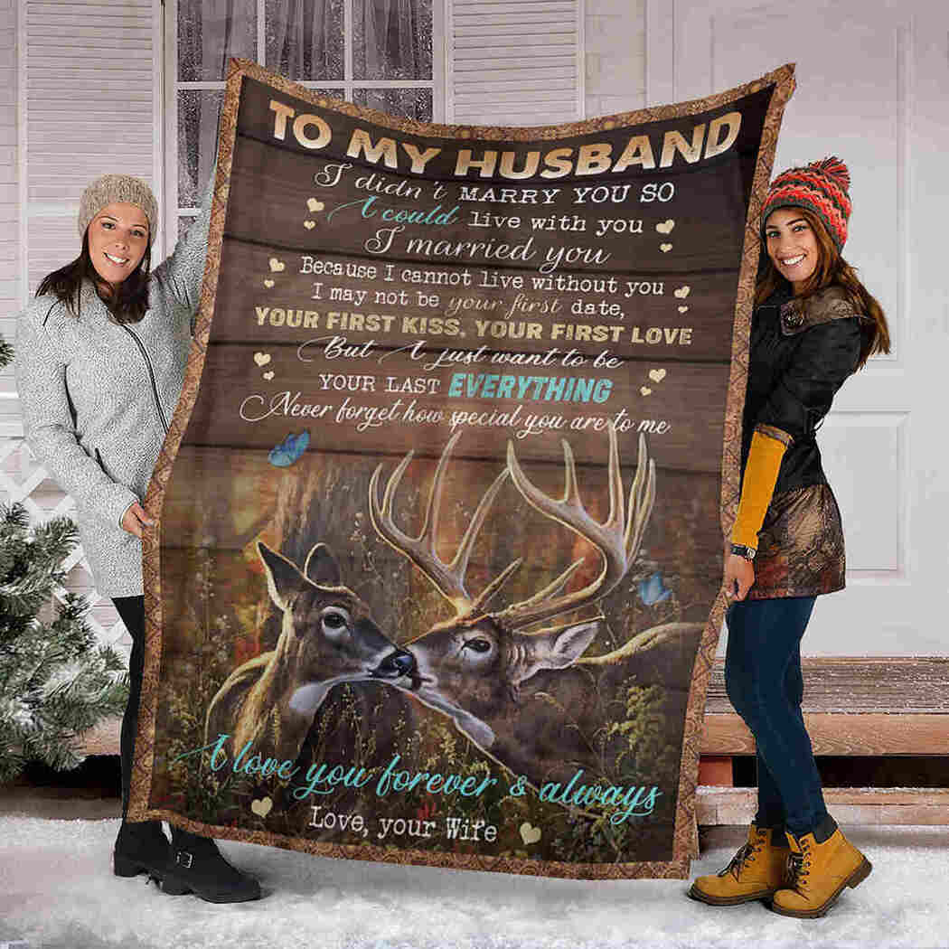 To My Husband - Couple Deer - I Married You Blanket