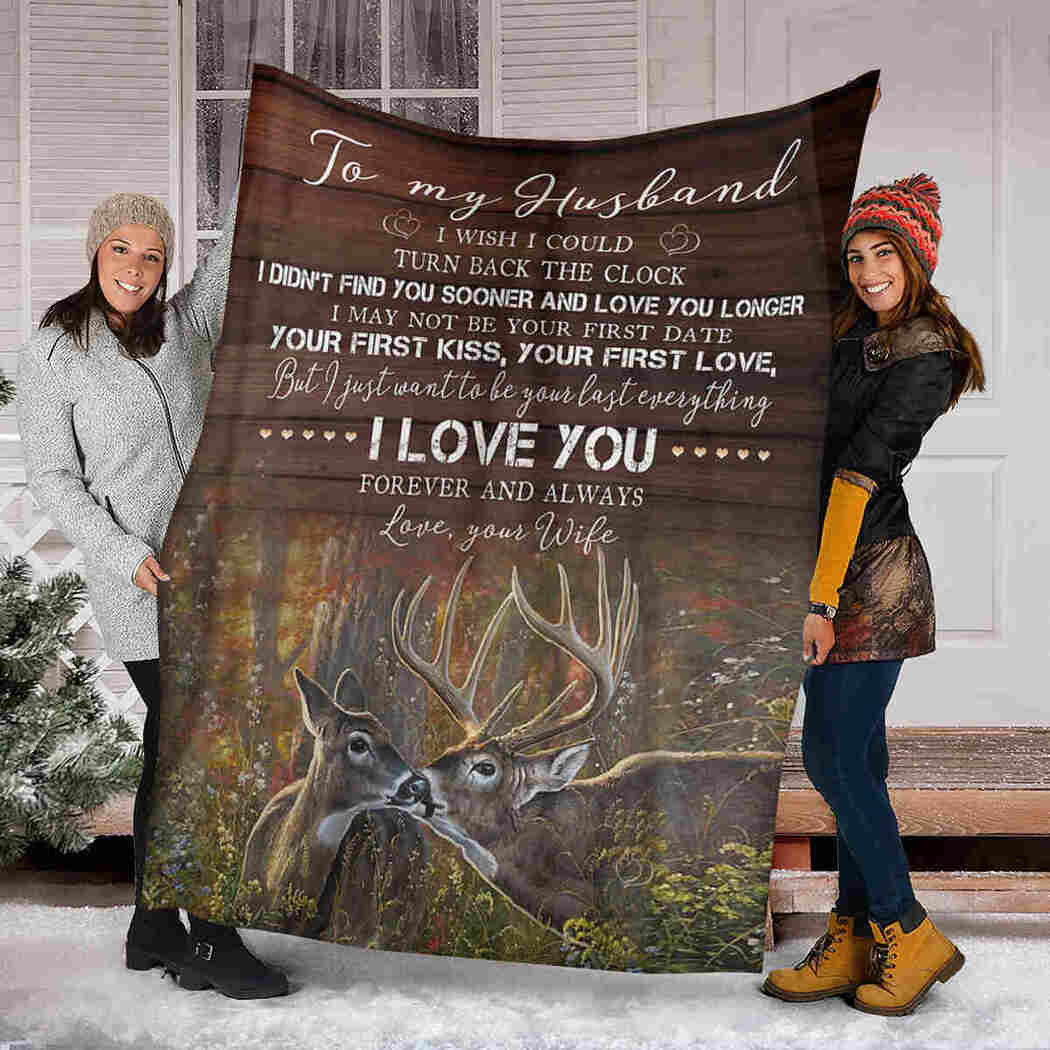 To My Husband - Couple Deer - I Love You Blanket
