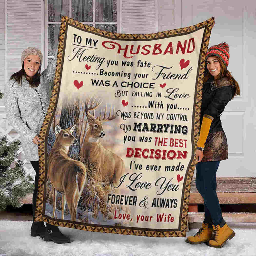 To My Husband - Couple Deer - I Love You Blanket