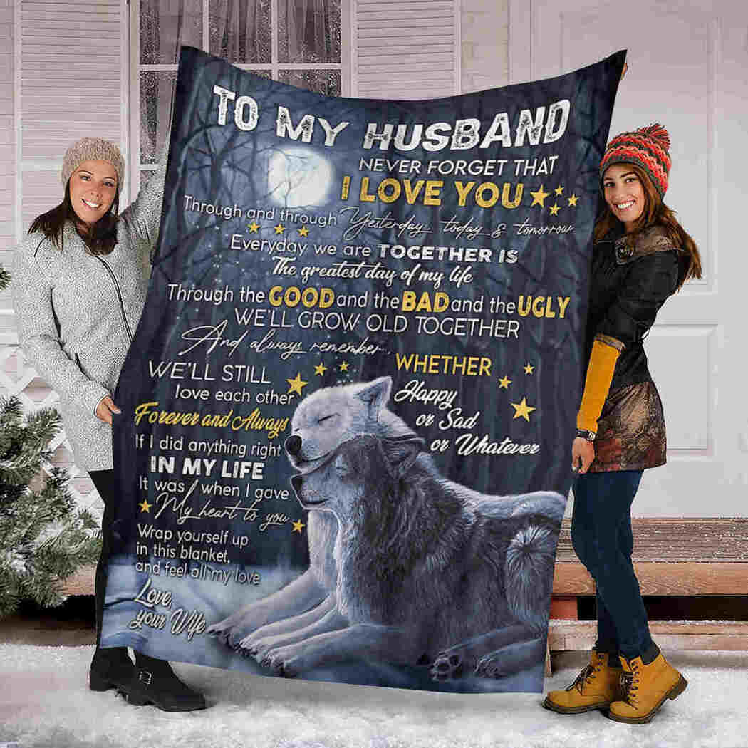 To My Husband Blanket - Wolf Couple Under Moon Blanket - I Gave My Heart To You