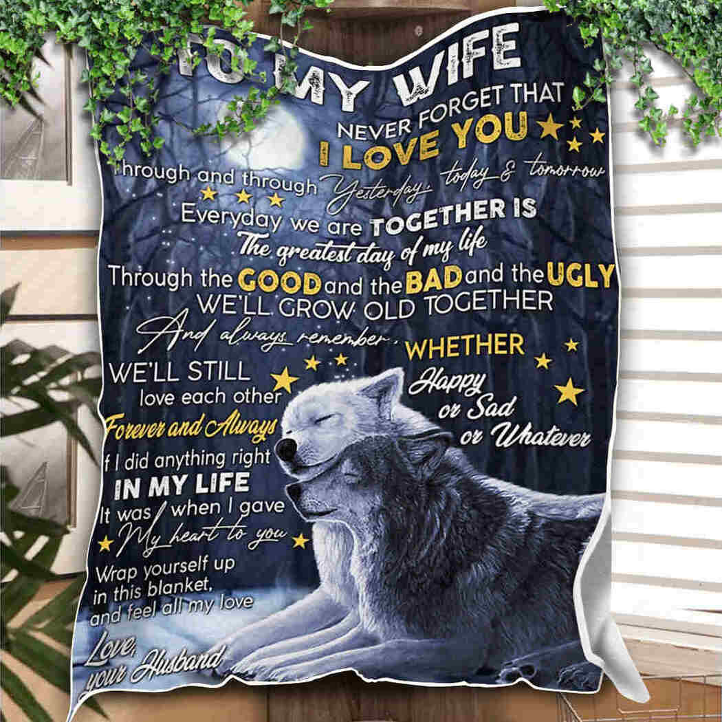 To My Wife Blanket - Wolf Couple Under Moon Blanket - I Gave My Heart To You