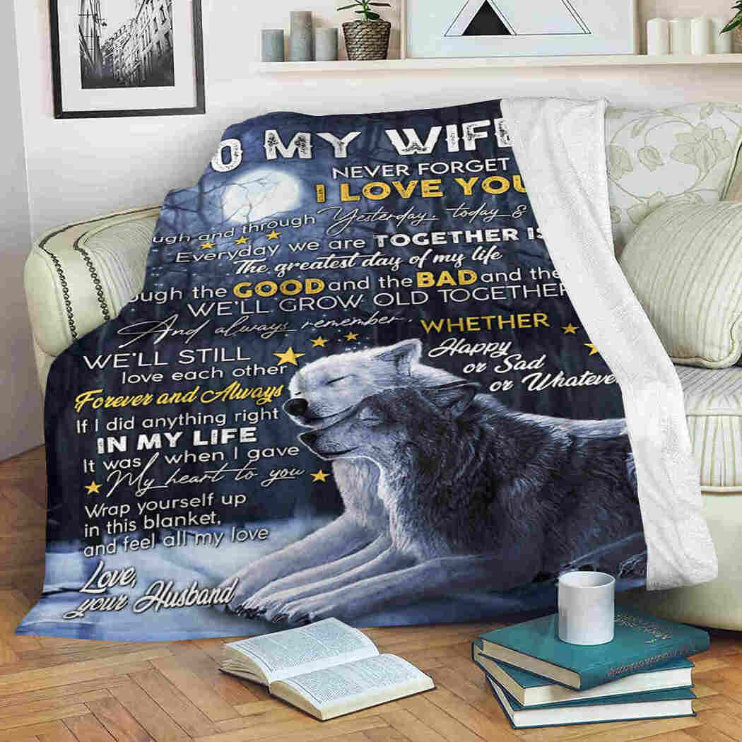 To My Wife Blanket - Wolf Couple Under Moon Blanket - I Gave My Heart To You