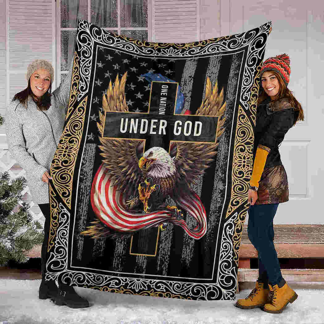 Native Eagle And Cross Blanket - One Nation Under God Blanket