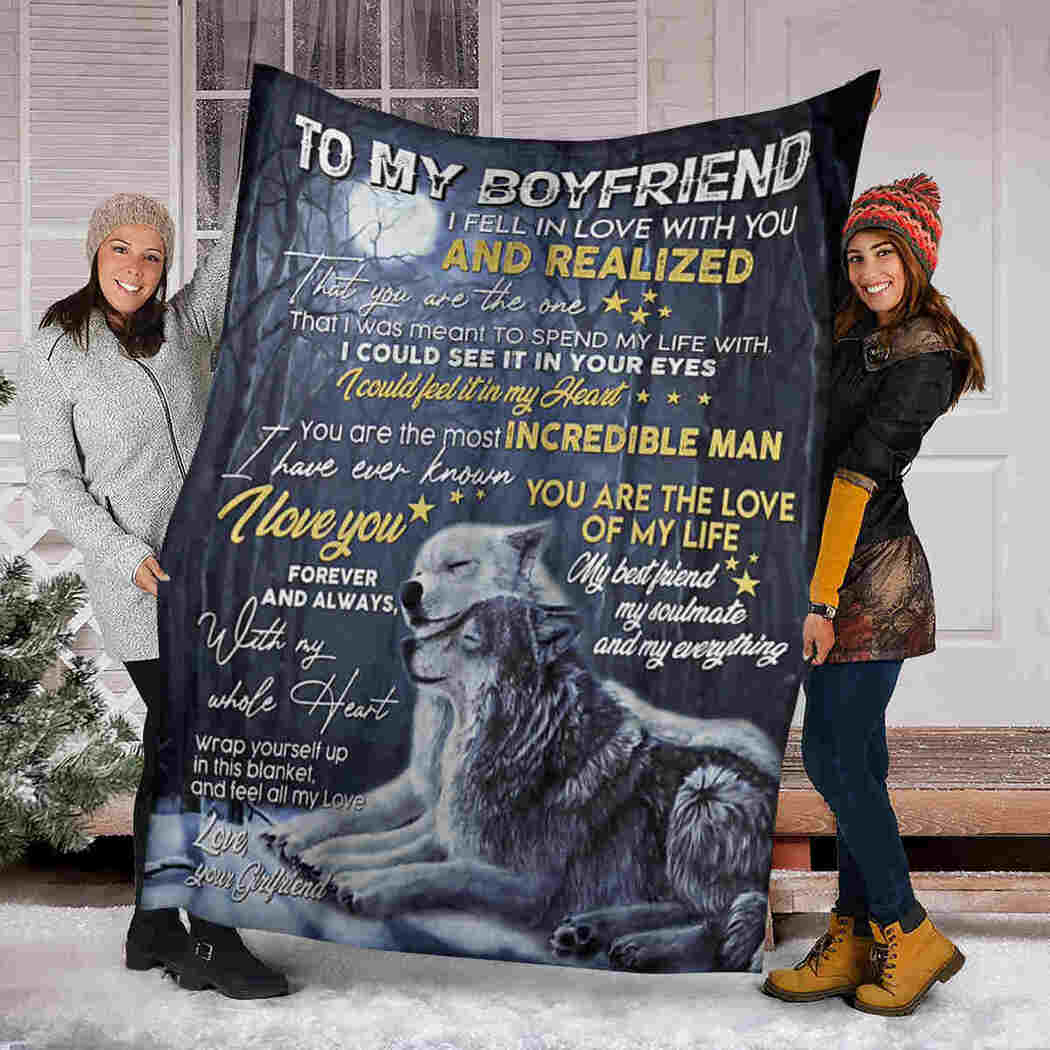 To My Boyfriend - Wolf And Moon Blanket - You Are The Love Of My Life Blanket