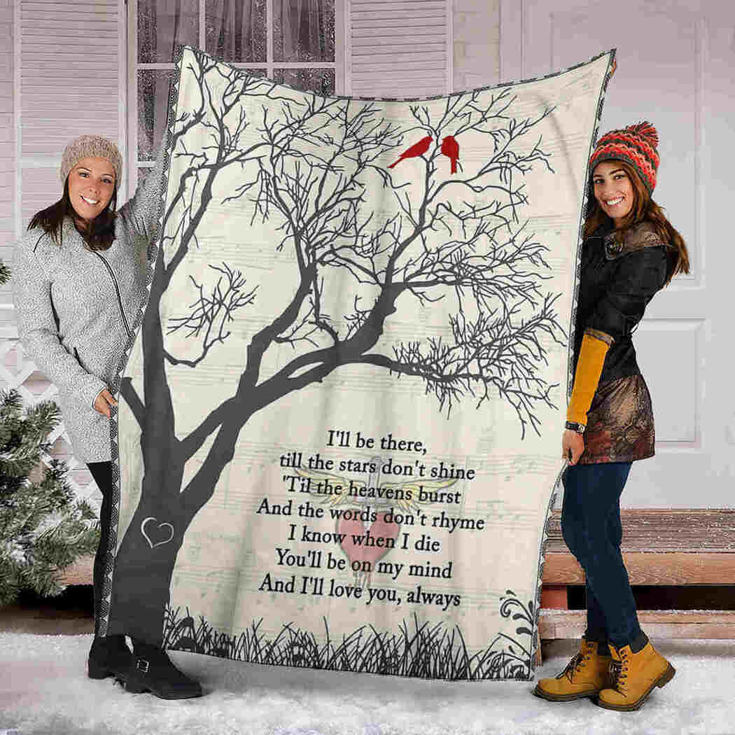 Red Bird On Tree Blanket - Heart Pattern - I'll Love You Always