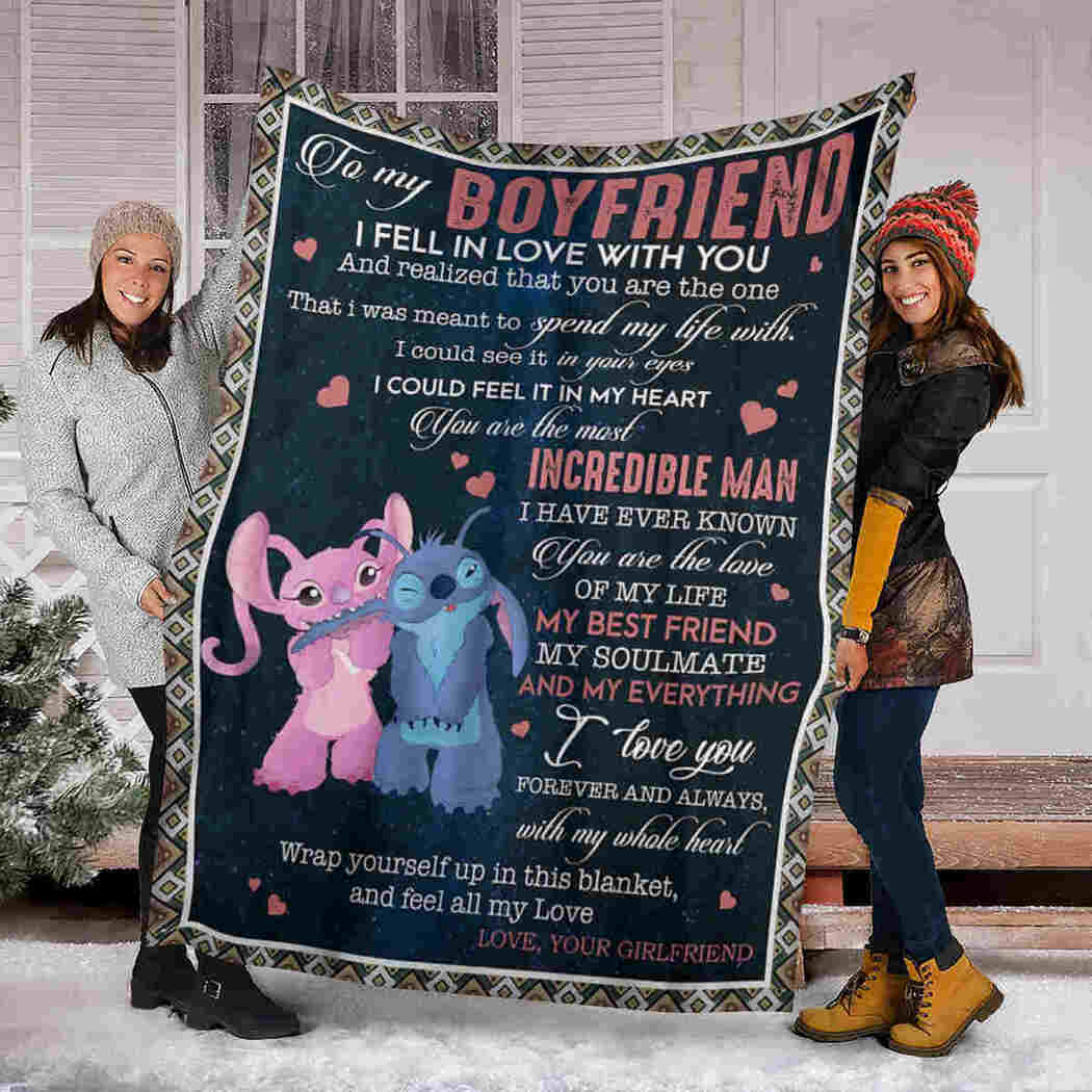 To My Boyfriend - Stitch And Lilo Blanket - I Love You Blanket