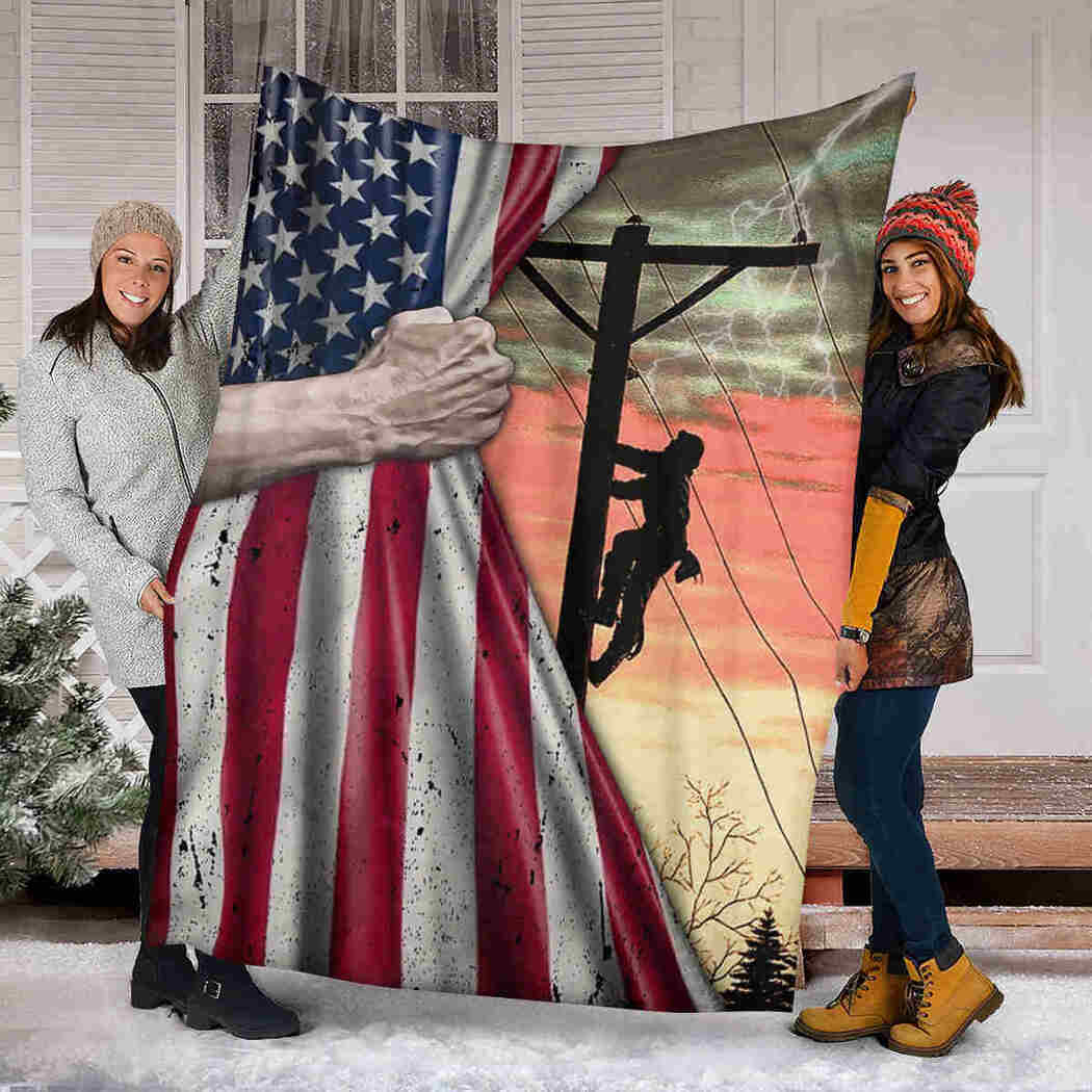USA Flag Lineman Blanket - American Native Lineman Blanket