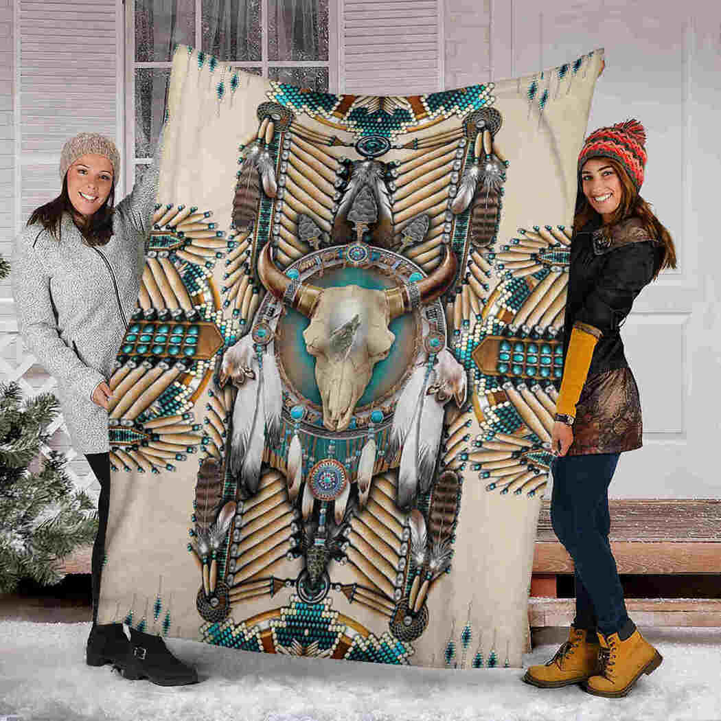 Native American Buffalo Blanket - Skull Feather USA Blanket