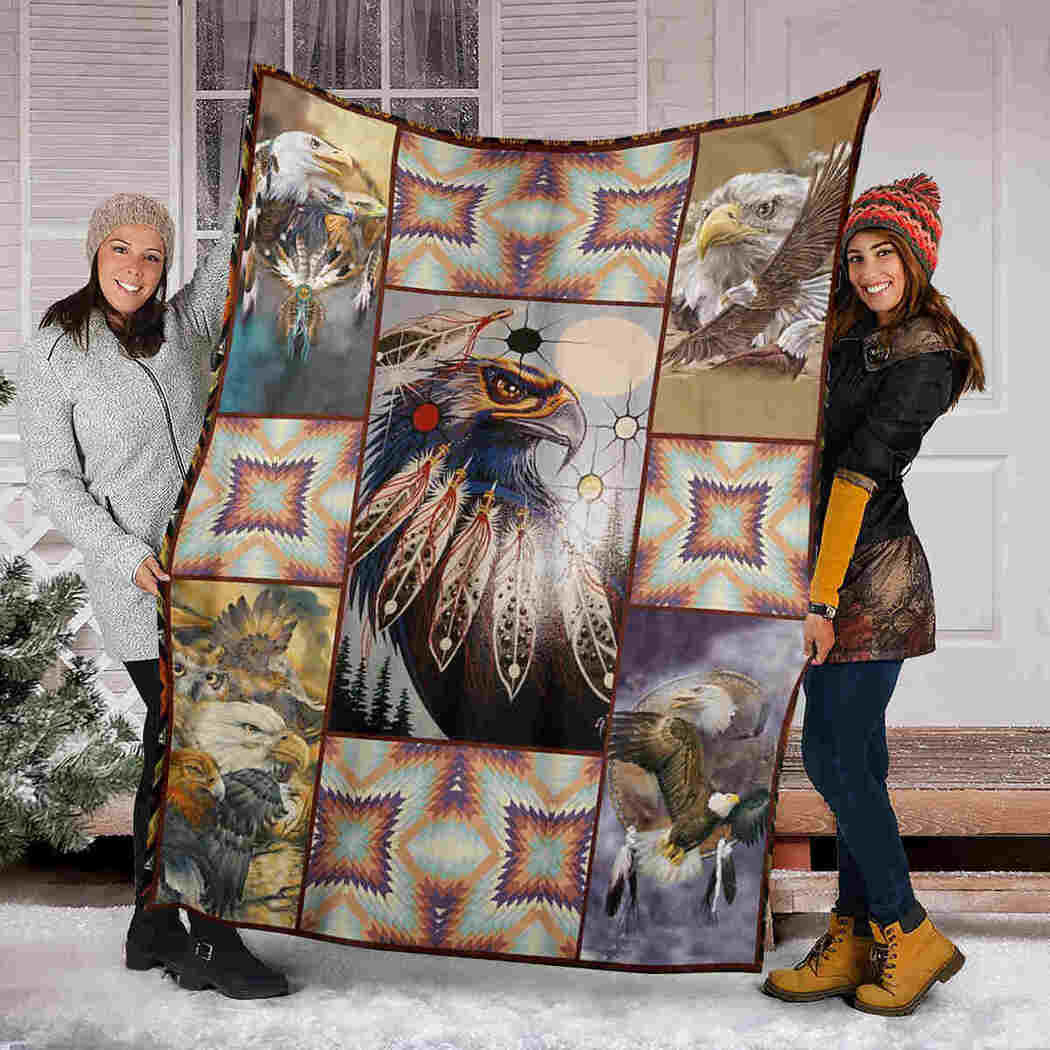 Native American Eagle Blanket - Vintage Native Animals Blanket