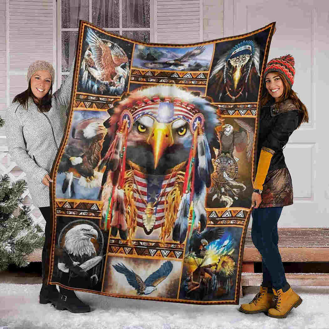 Native Eagle Blanket - Feather Vintage Animals Blanket
