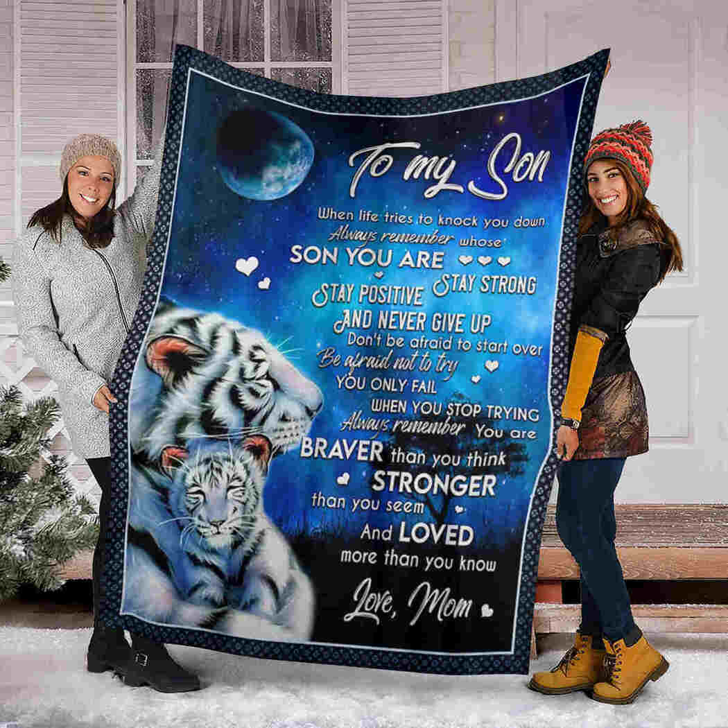 To My Son Blanket - Tiger Moon - Never Give Up Blanket