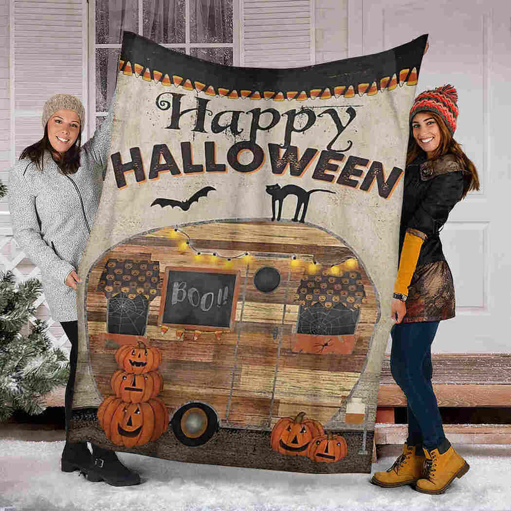 Happy Halloween Blanket - Car Pumpkin & Black Cat Blanket