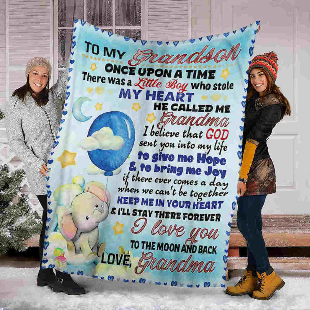 To My Grandson - Elephant Blanket - I Love You To The Moon And Back