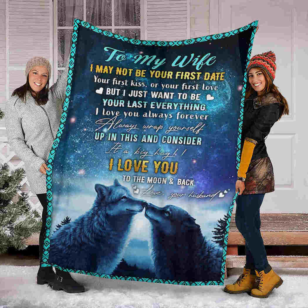 To My Wife - Wolf Couple Blanket - I Love You To The Moon And Back Blanket
