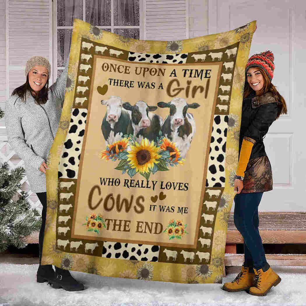 Cow Sunflower Blanket - Girl Who Really Loves Cows Blanket