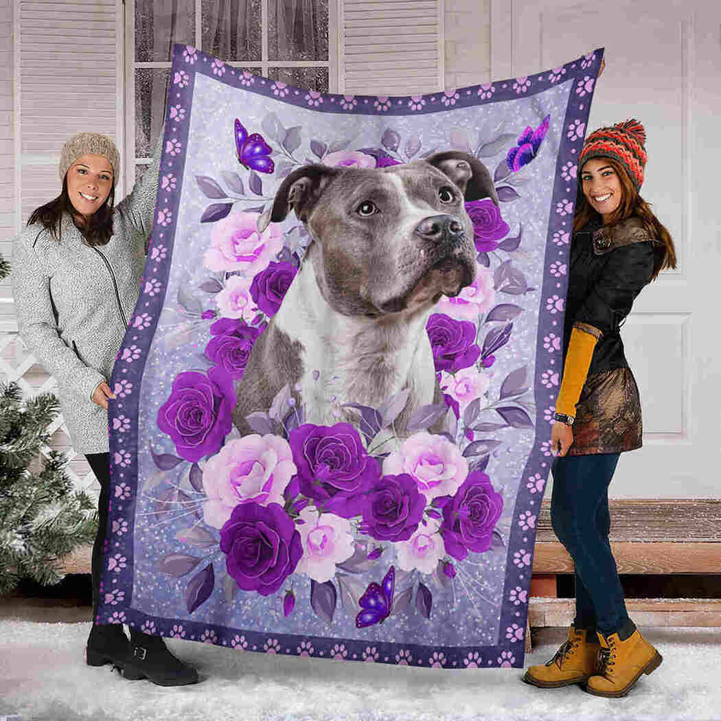 Pitbull & Violet Flower Blanket - Dog Pet Lover Blanket