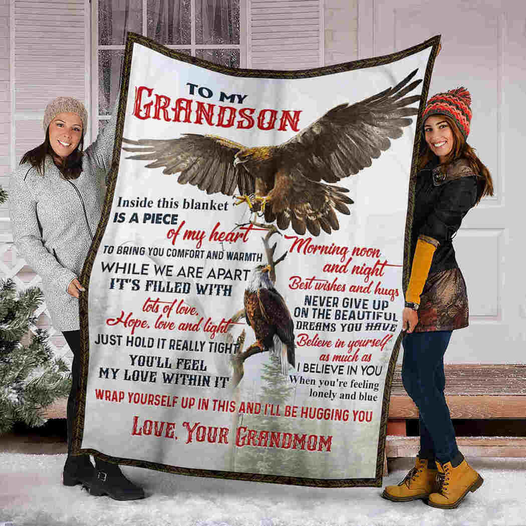 To My Grandson Blanket - Eagle Natural - I Will Be Hugging You Blanket